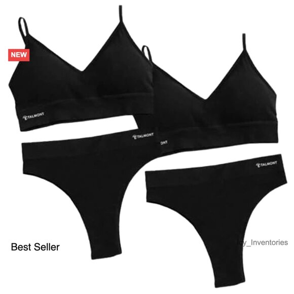 Other - Seamless Ribbed Lingerie Set Wirefree Bralette Thong Adjustable Straps